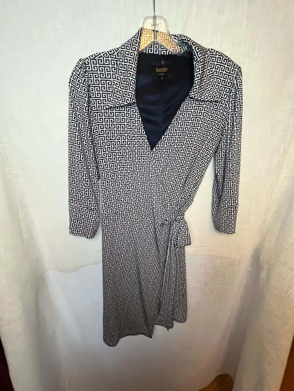 Laundry by Shelli Segal Greek Key Print Wrap Dress Size S career office modest - Picture 2 of 7